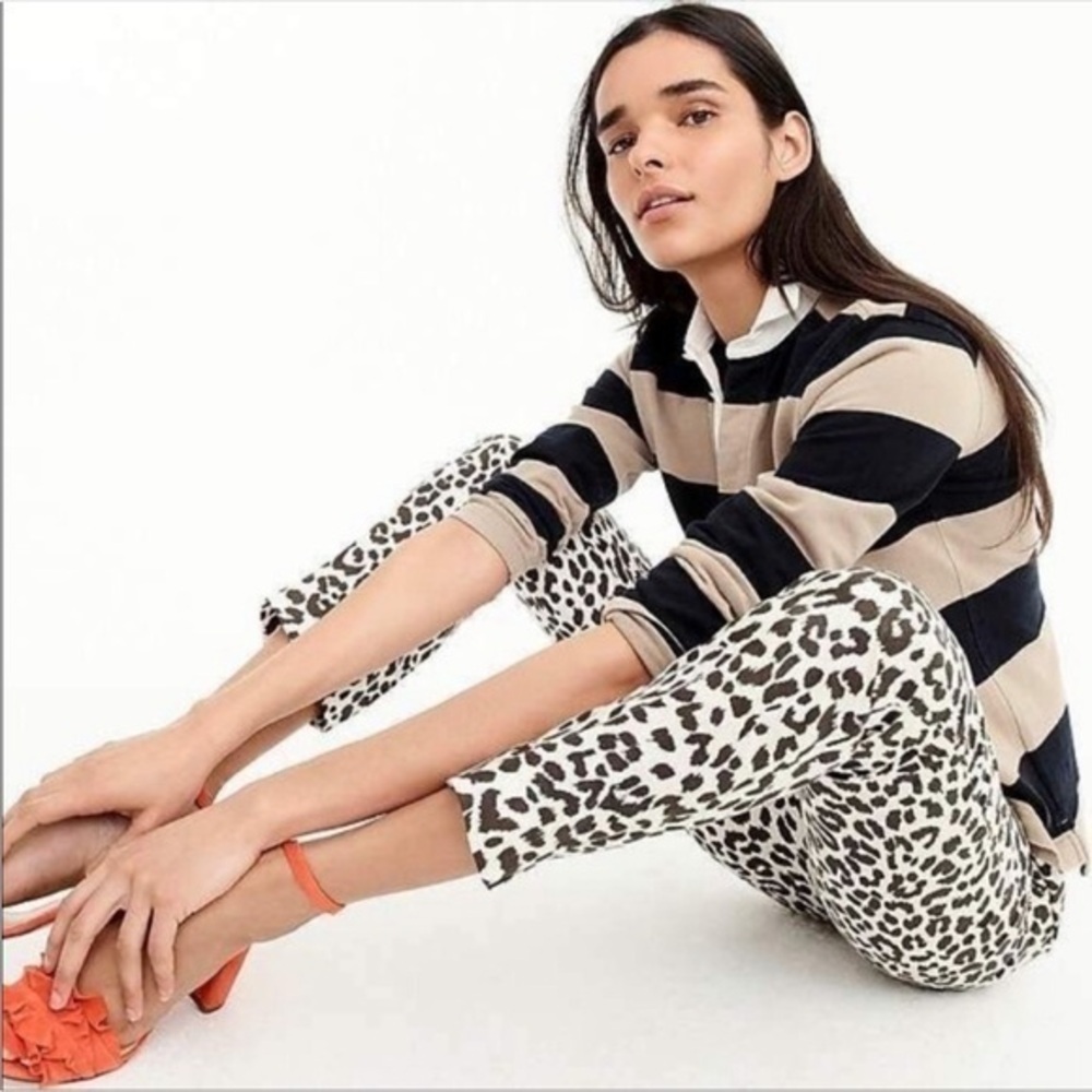 J Crew Easy Pants Leopard Linen Blend Ankle 4
